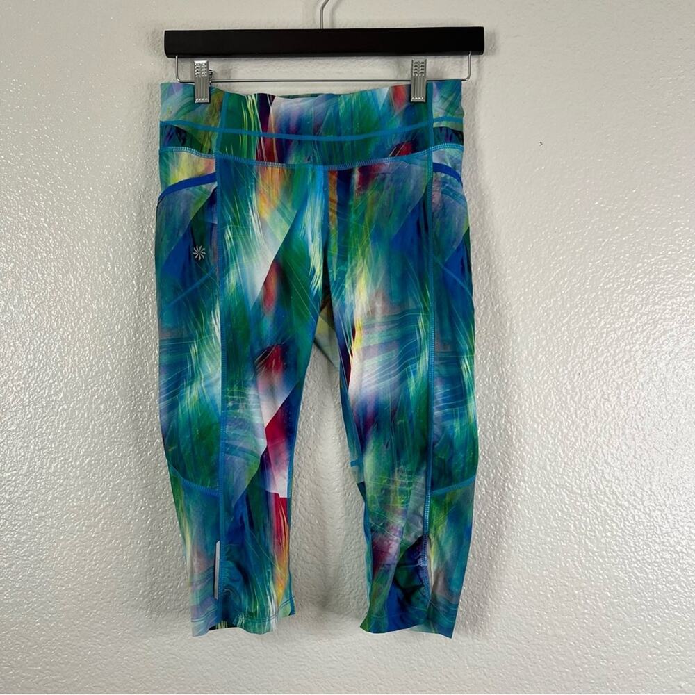 Athleta Tropea Dobby Be Free Knicker Crop Leggings Pockets green feather 228625